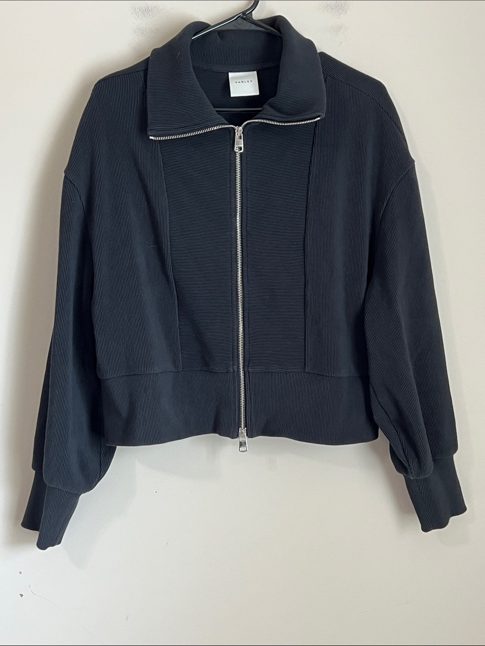 Varley Ribbed Full Zip Jacket Collared High Neck Black Size Small